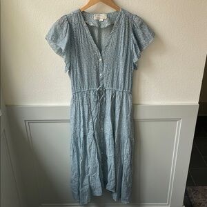Trovata Light Blue Button-Down Midi Dress with Tie Waist